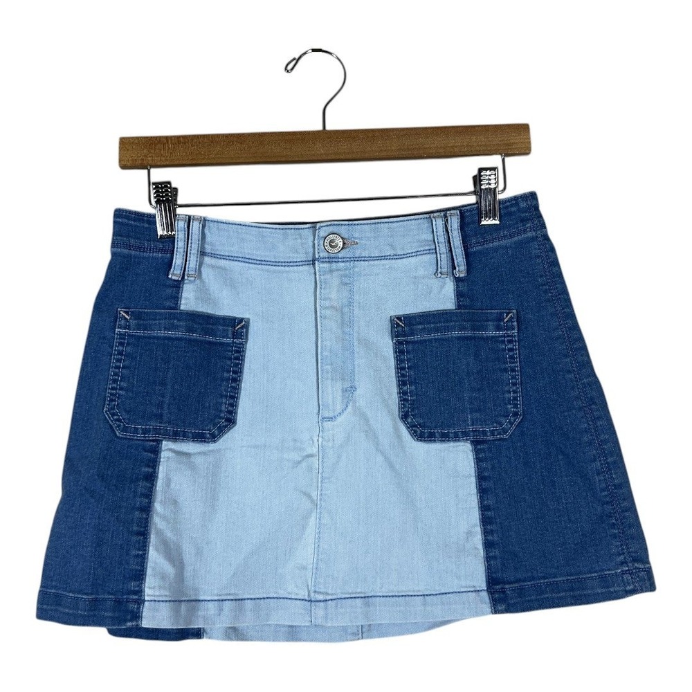Hollister Two-Tone Colorblock Denim Mini Skirt Blue Y2K Patch Pocket Size 3 26W